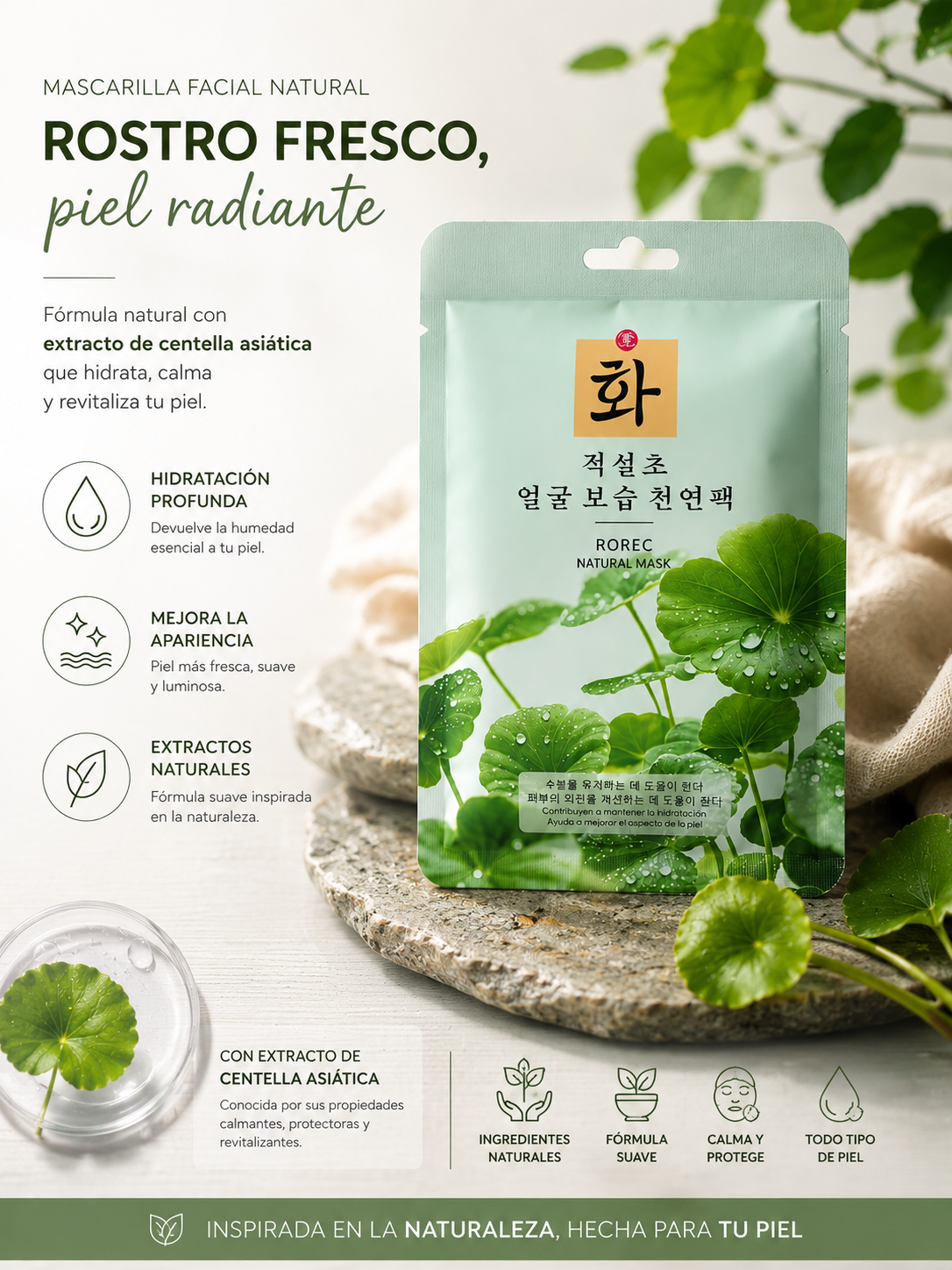 MASCARILLA FACIAL HIDRATANTE CON CENTELLA ASIATICA